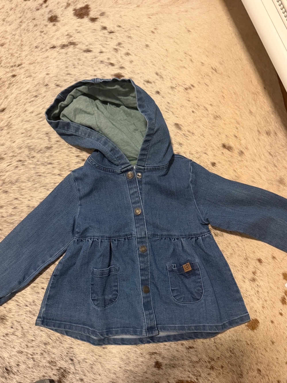Baby Girl Hooded Denim Jacket in Blue